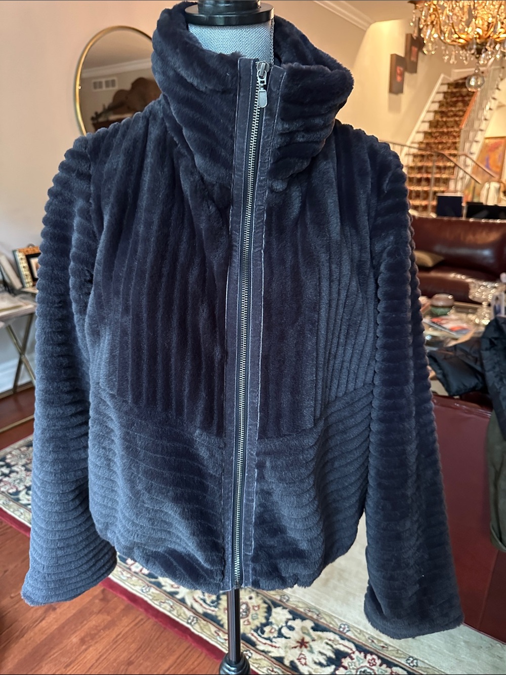 Anthropologie Plush Ribbed Zip Jacket in black $170